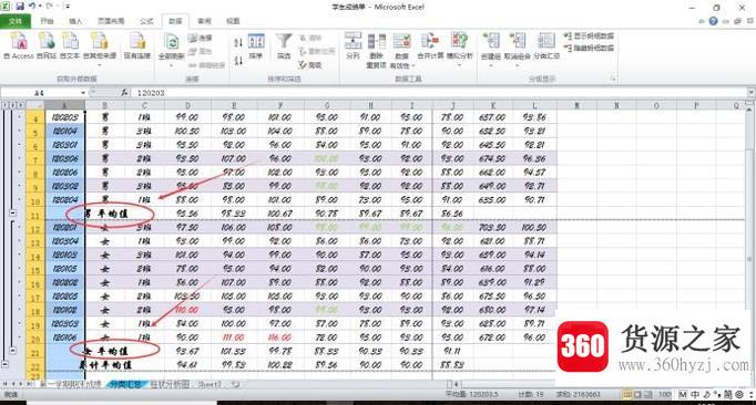 excel中使用分类汇总统计男女成绩平均值