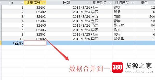 在access中怎么合并两个数据表中的数据