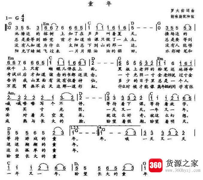 尤克里里新手入门谱子《童年》